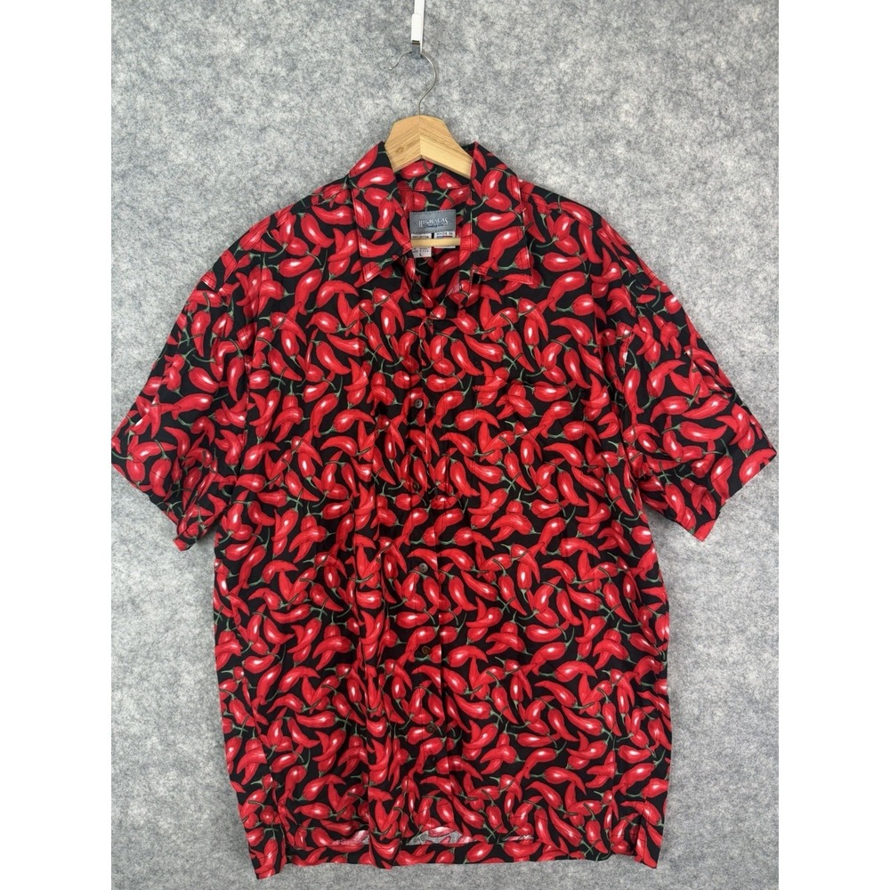 Vintage Chili Pepper Shirt Mens Large Button Up High Seas Spicy Novelty Food Hot